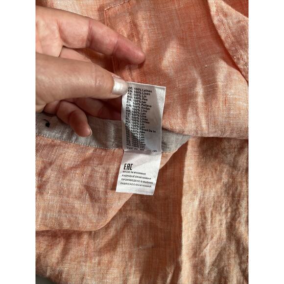 Fynch Hatton Shirt Mens Size Medium 100% Premium Linen Orange Woven Long Sleeve - Picture 5 of 16